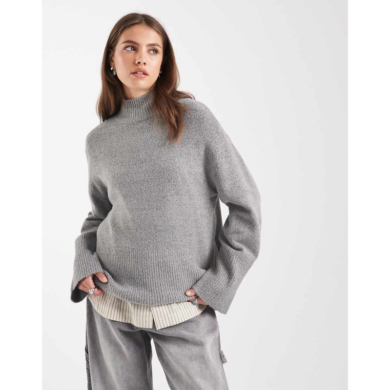Brave Soul high neck jumper with wide sleeves in grey