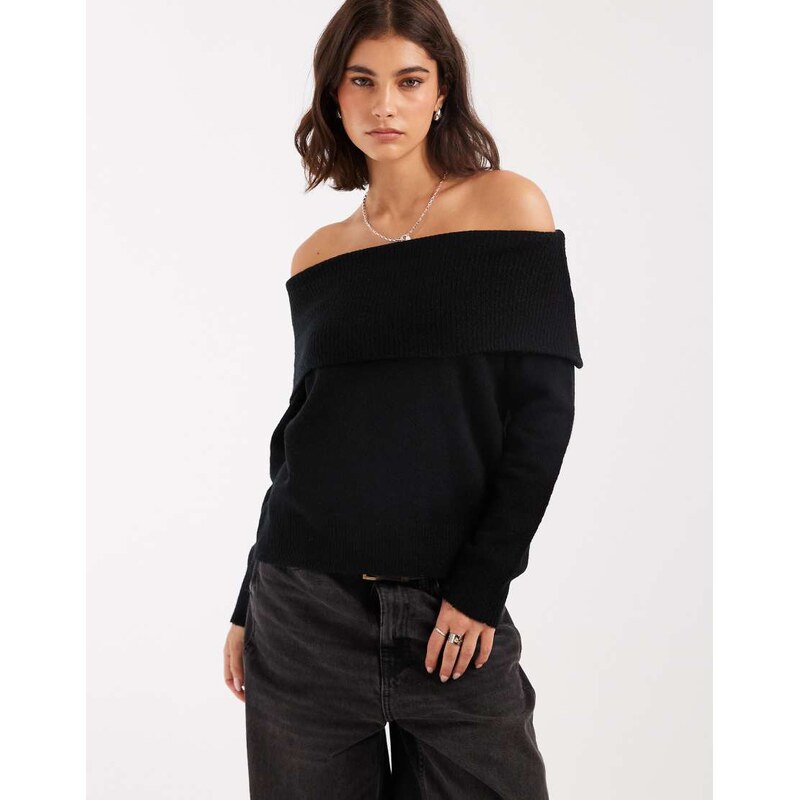 Brave Soul knitted bardot jumper in black