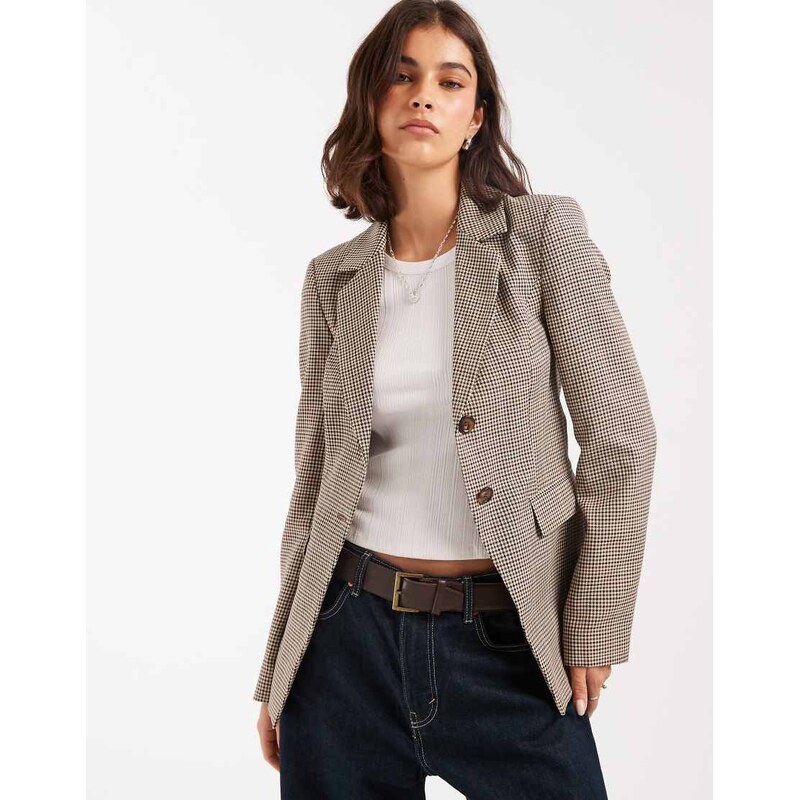 Miss Selfridge cinch blazer in neutral check-Multi 109280336