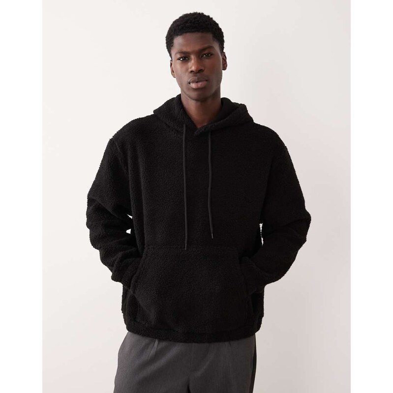 ASOS DESIGN relaxed borg hoodie in black - BLACK