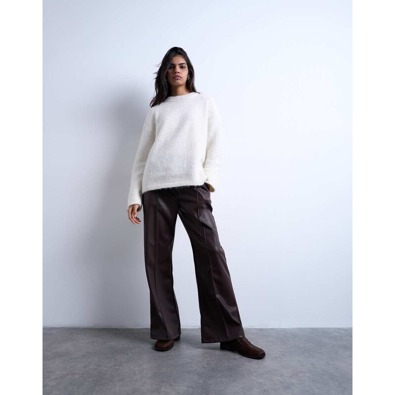 Topshop faux leather wide leg jogger with pinseam detail in