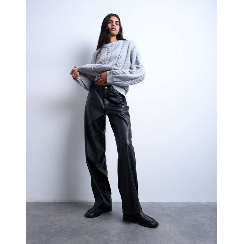 Topshop faux leather cinch trouser in black