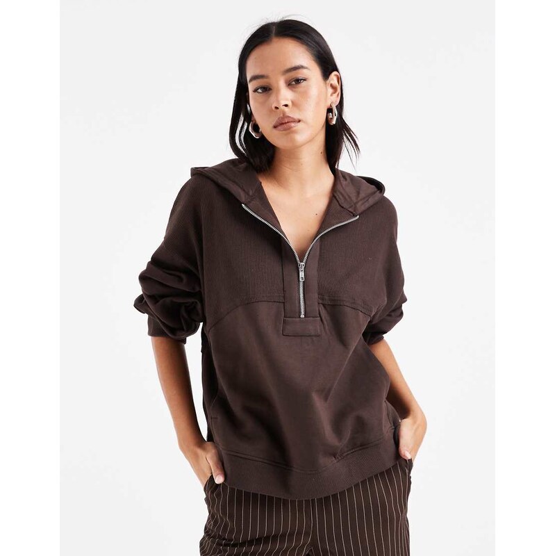 ASOS DESIGN seamed hoodie with waffle panel detail in chocolate-Brown