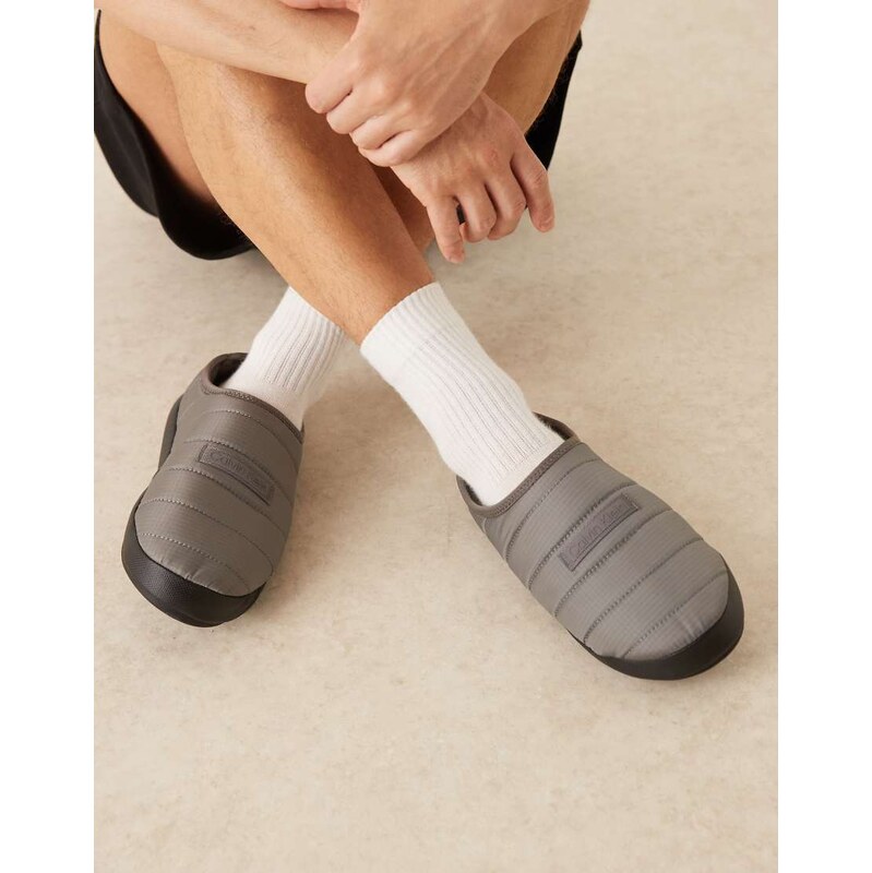 Calvin Klein ripstop puffer slippers in grey