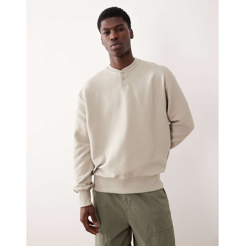 ASOS DESIGN relaxed henley sweatshirt with ribbed texture in