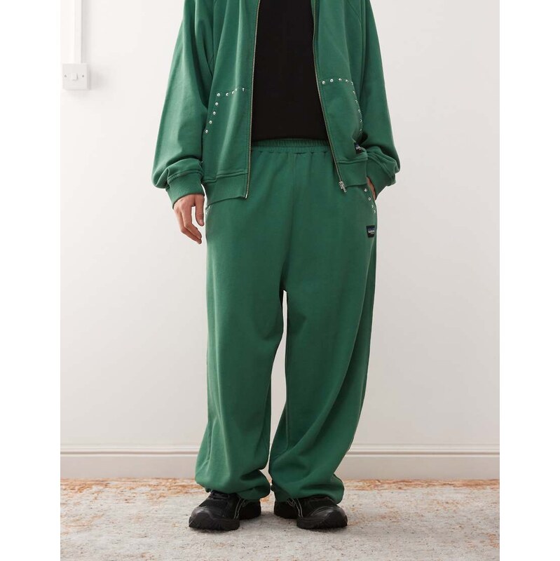 COLLUSION relaxed studded joggers in green with studded detail