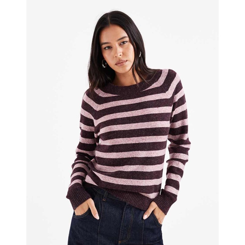 Vero Moda round neck knitted jumper in burgundy and pink melange 115515108