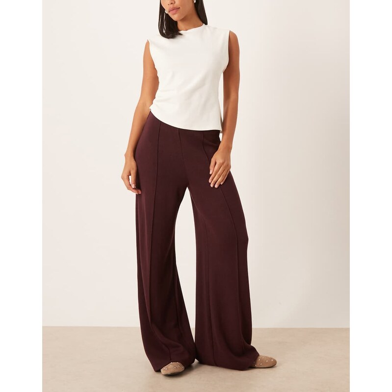 Mango seam front knitted trouser in burgundy-Red