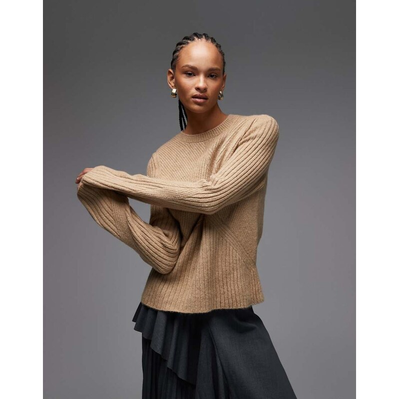ASOS DESIGN knitted ribbed jumper in mocha-Brown 115585114
