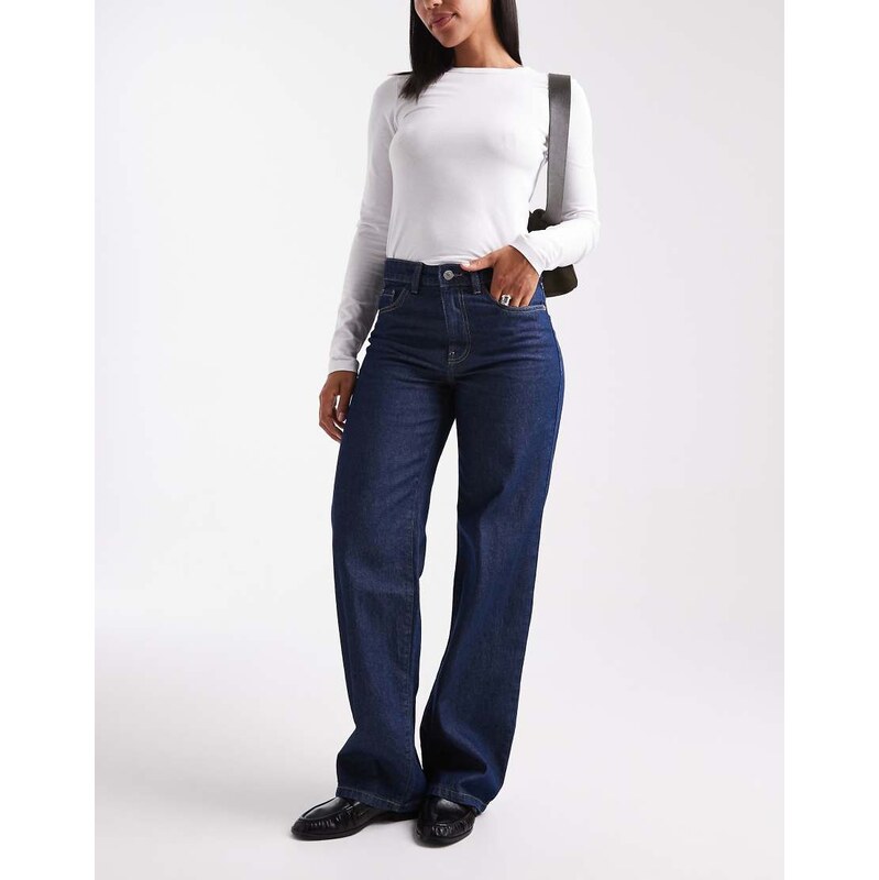 Vero Moda Kirsa mid rise straight leg jeans in dark rinse wash