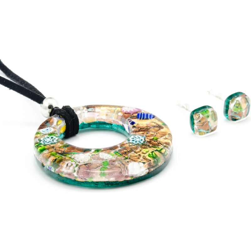 Murano Sada náhrdelník a náušnice - skleněný šperk - zlatá, barevná - Paola