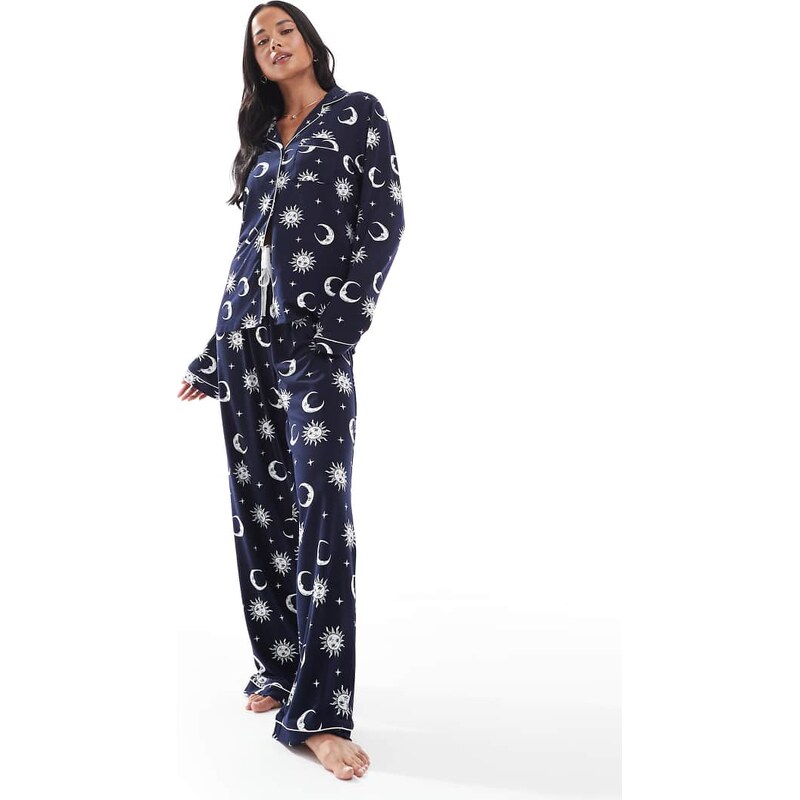 Loungeable super soft jersey revere top and wide leg pyjama set