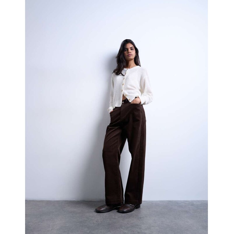 Topshop cord high rise barrel trouser in brown 115513061