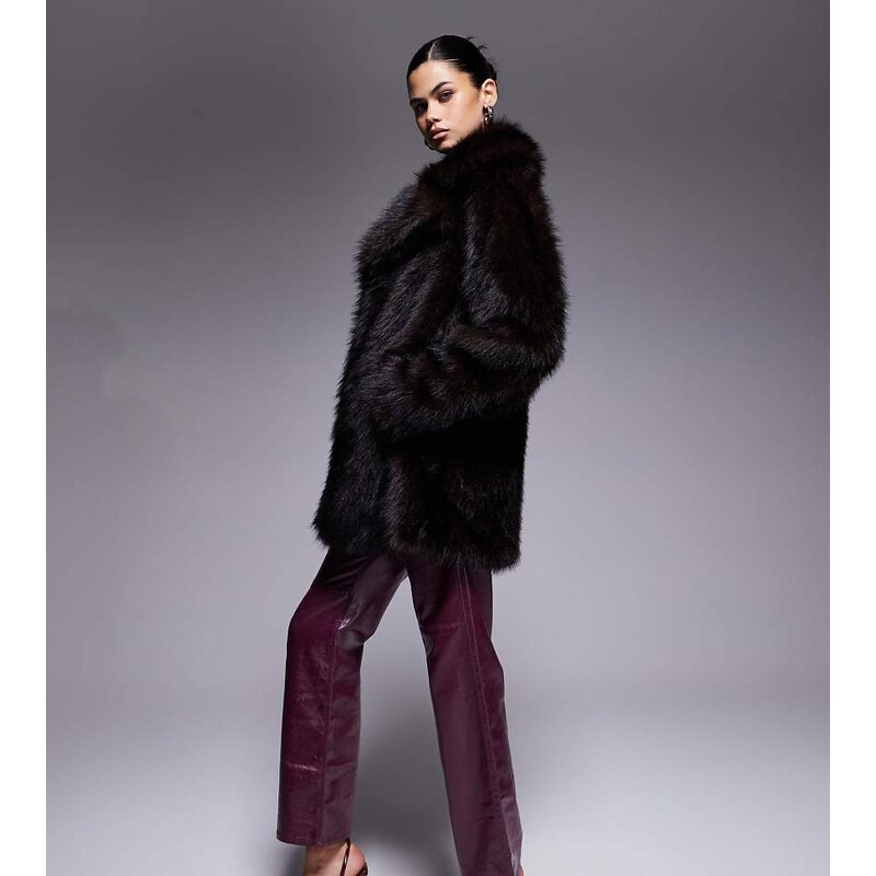 The Frolic exclusive oversized collar faux fur jacket in brown