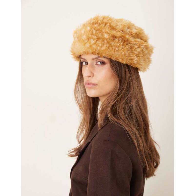 My Accessories faux fur ski hat in deer print-Brown