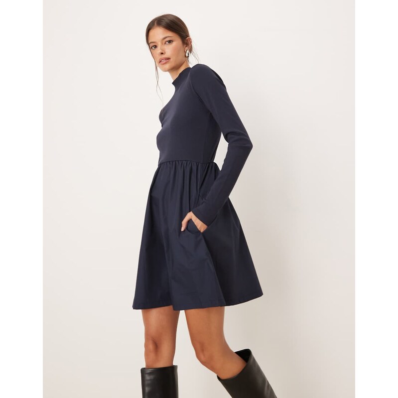 Threadbare long sleeve hybrid mini dress in navy 109410222