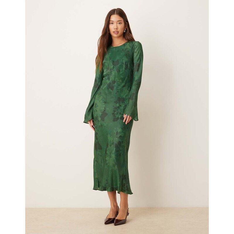 Nobodys Child Clarissa jacquard floral bell sleeve midi dress in