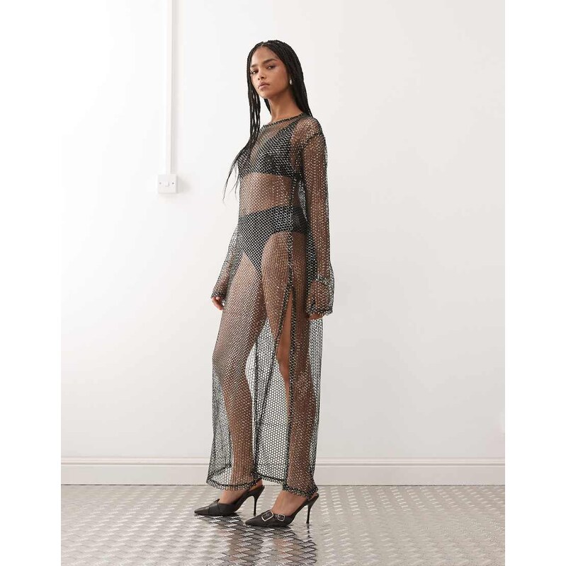 Noisy May sequin mesh maxi dress in black