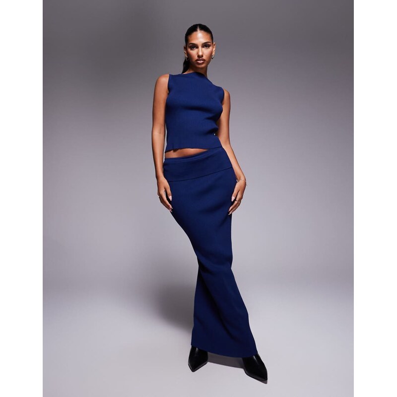 Kaiia exclusive ribbed knit maxi skirt co-ord navy 115631384