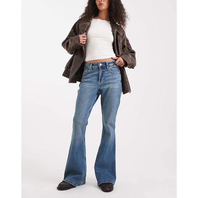Hollister high rise flare jeans in mid blue wash 109289378