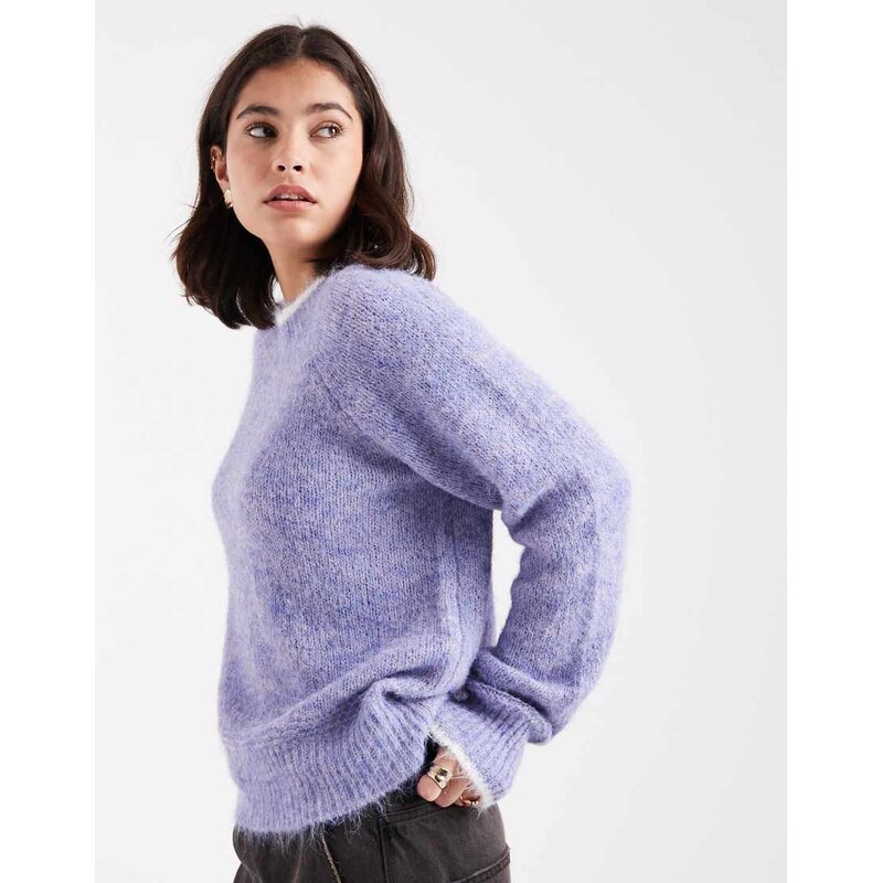 Pieces contrast trim knitted jumper in blue 109289405