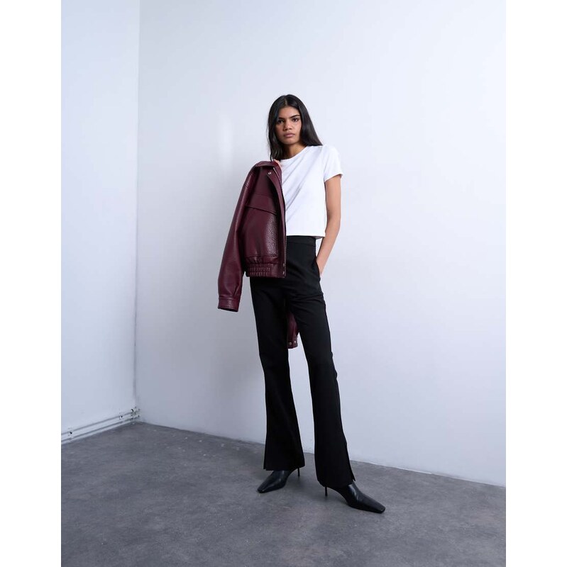 Topshop high waisted split flare trouser in black 109720958