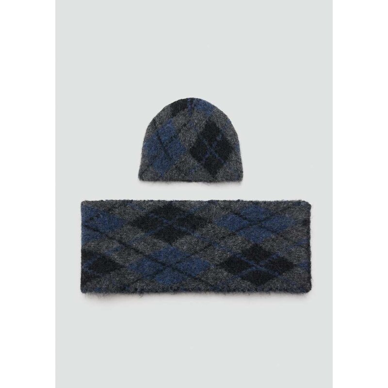 Mango wool blend argyle scarf in grey