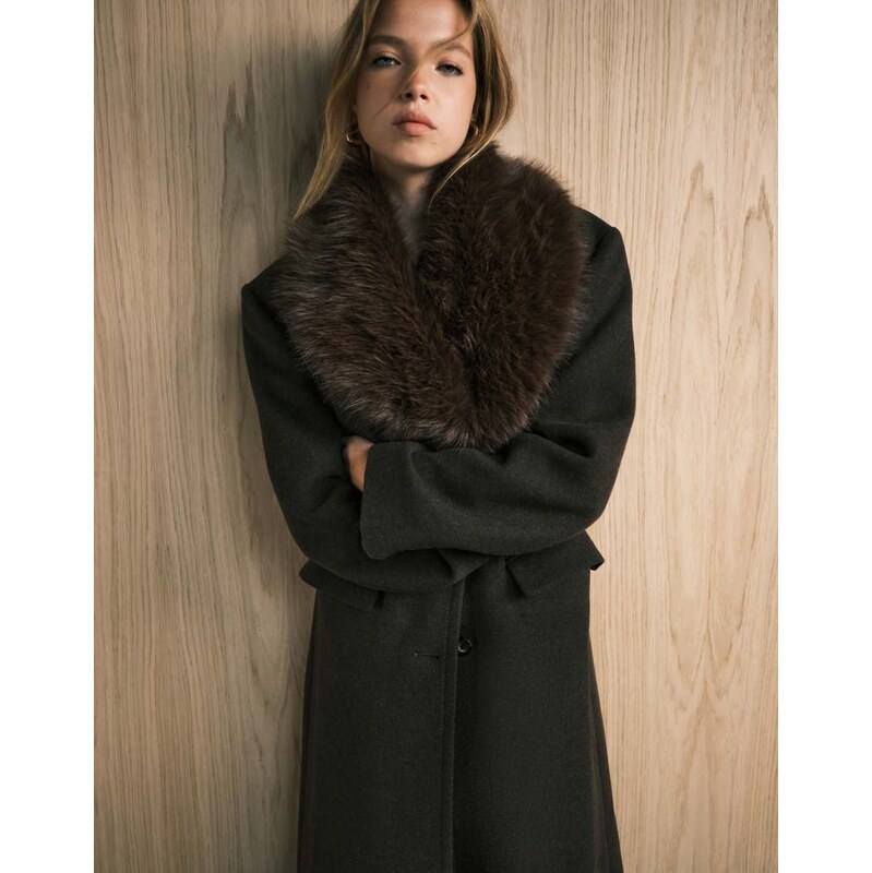 ASOS DESIGN wool blend dad coat with faux fur collar in