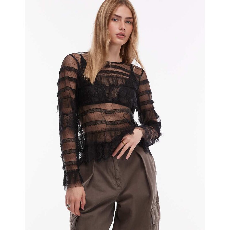 Allsaints Arlea tulle top in black 109289384