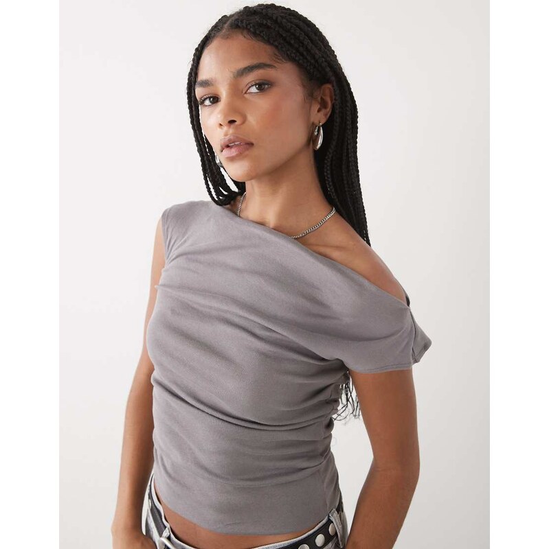 Weekday semi sheer drape neck top in mid grey 110632107