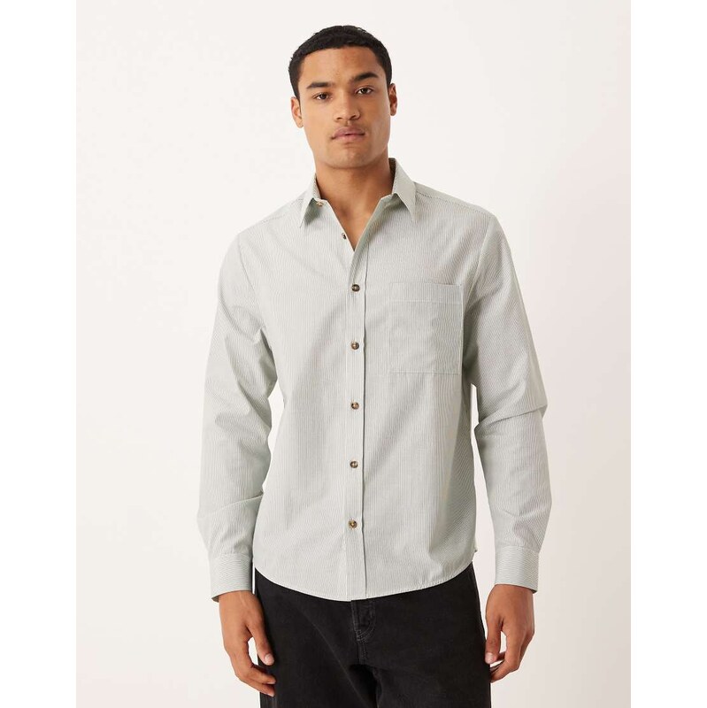 ASOS DESIGN regular fit shirt in green and white stripe