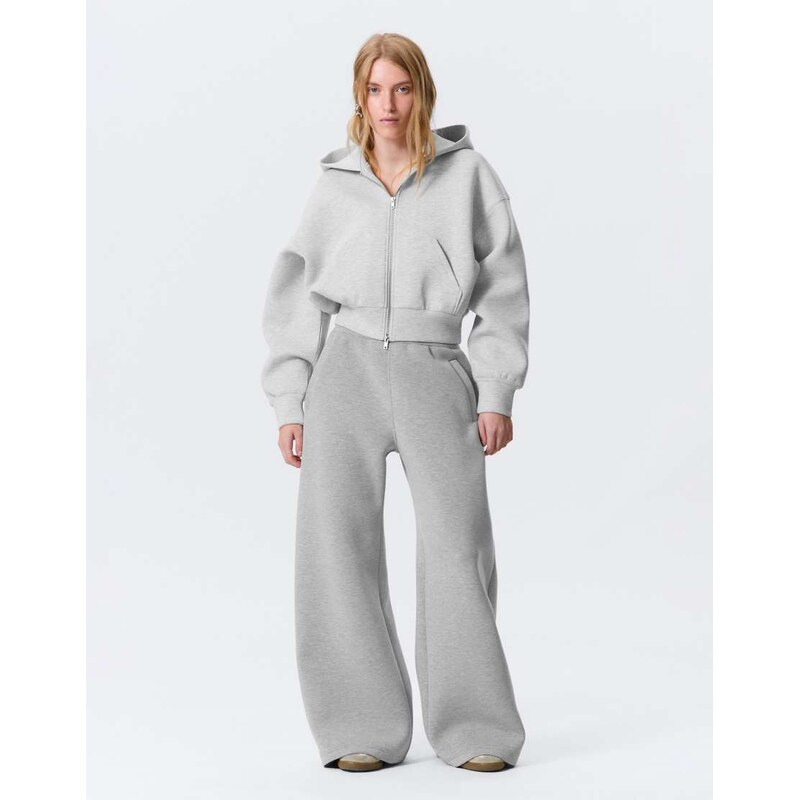 Weekday wide leg sweatpants in grey melange in scuba-style fabric 110525080