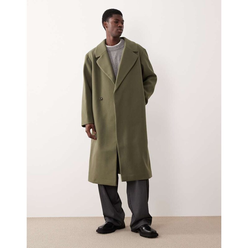 ASOS DESIGN wool look longline coat in khaki-Green