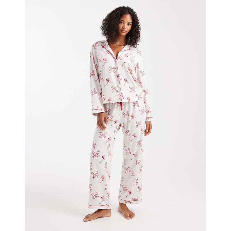 Loungeable supersoft jersey cocktails and bows pyjama set in