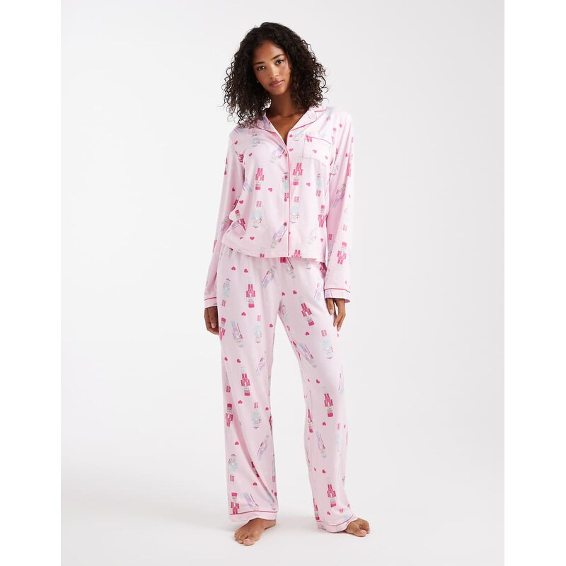 Loungeable Christmas super soft jersey revere top and wide leg