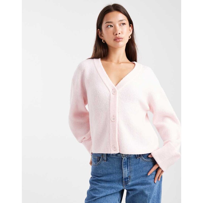 Miss Selfridge wide cuff V neck cardigan in soft pink-Grey