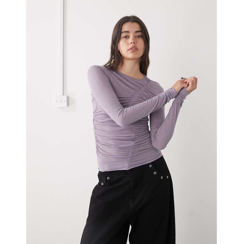 Monki asymmetric ruched top in lilac-Grey 114821945