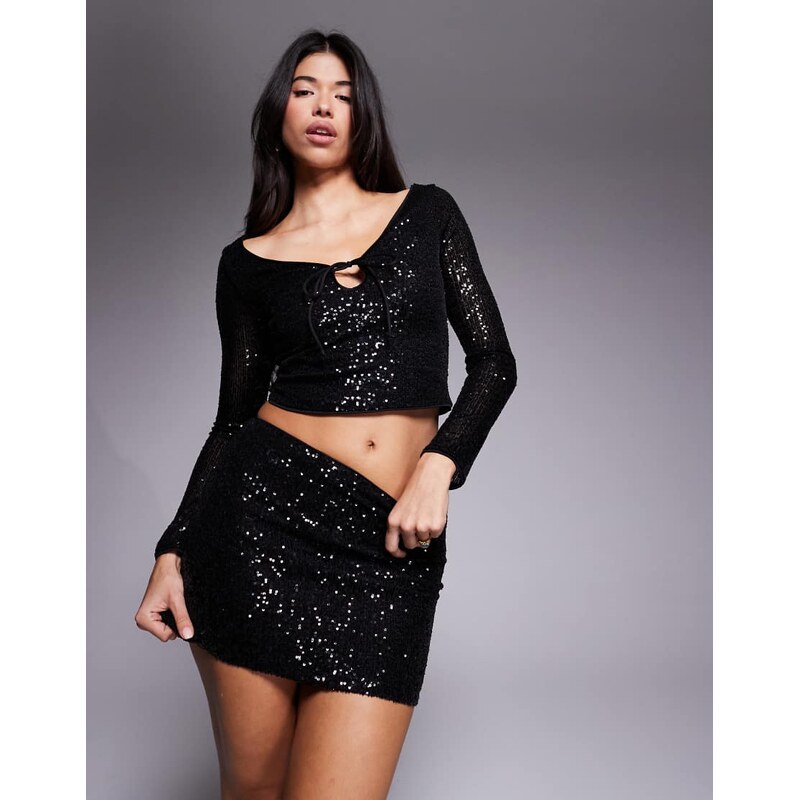 ASOS DESIGN allover sequin mini skirt in black