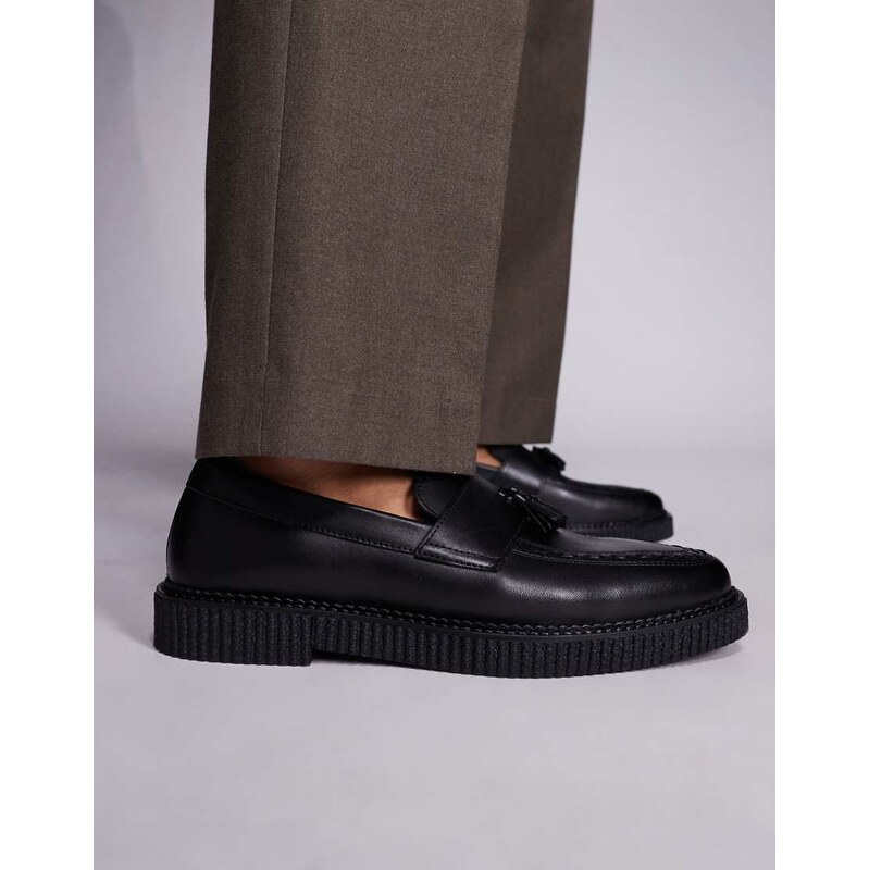 ASOS DESIGN creeper loafers in black leather