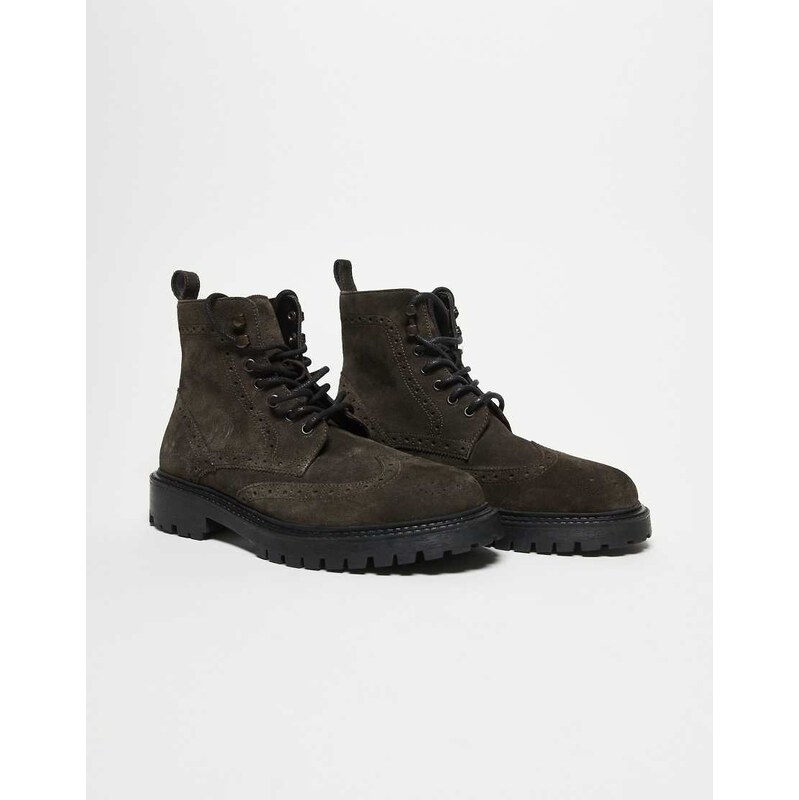ASOS DESIGN brogue lace up boots in brown suede
