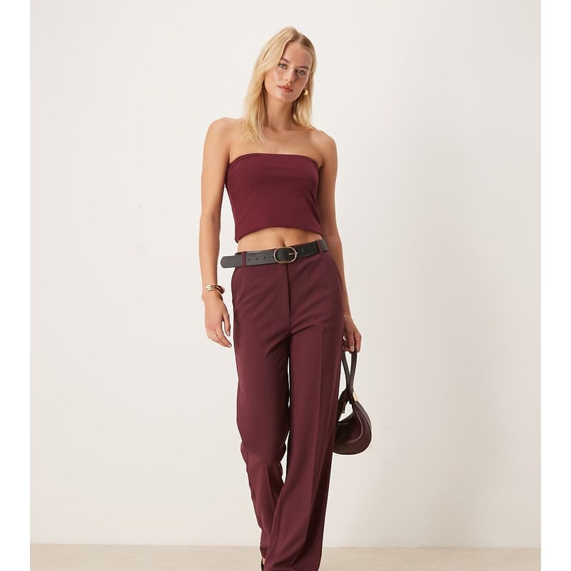 ASOS DESIGN Tall tailored slim straight leg trousers in mulberry 111274078