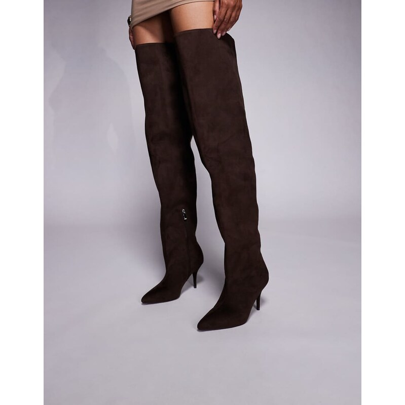 Azalea Wang Halina ruched over the knee boots in chocolate brown 109387465