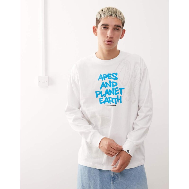 Aape by A Bathing Ape long sleeve t-shirt in white with placement 109333037