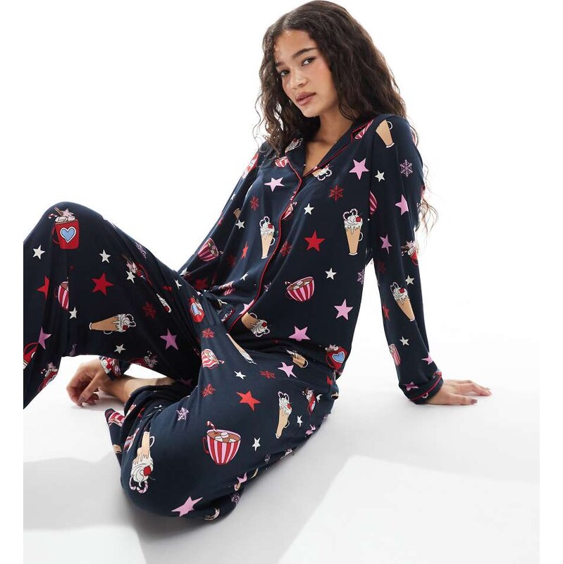 Urban Threads Christmas long sleeve revere and trouser pyjama