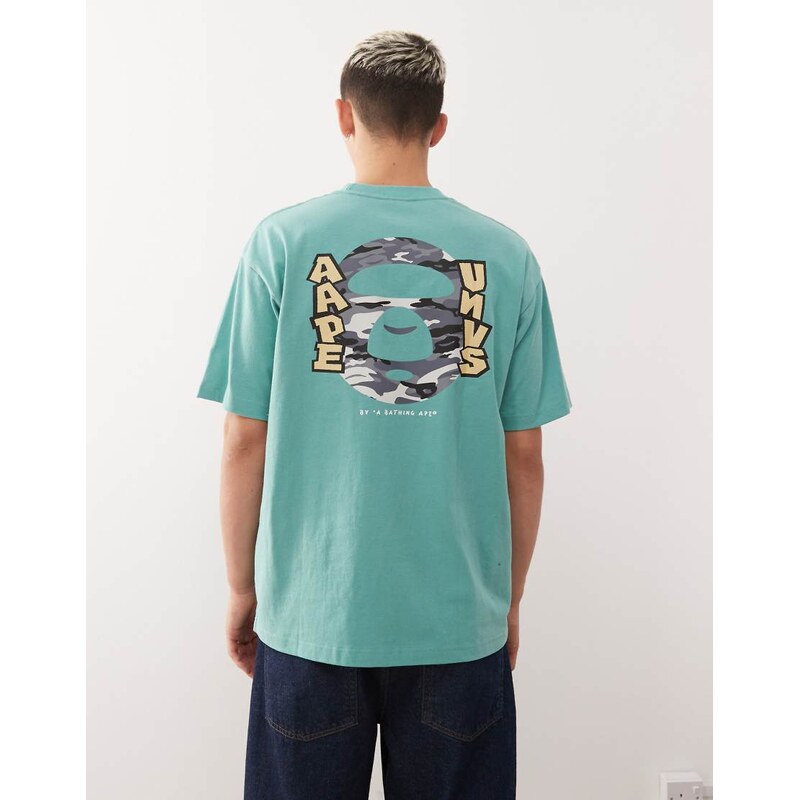 Aape by A Bathing Ape boxy t-shirt in teal with chest and back logo 109333224