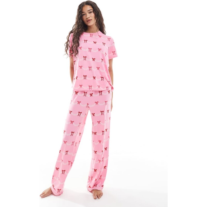 Urban Threads Christmas short sleeve revere and trouser pyjama set in 109597210