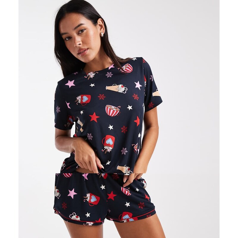 Urban Threads Christmas short sleeve and short pyjama set in hot 110761462