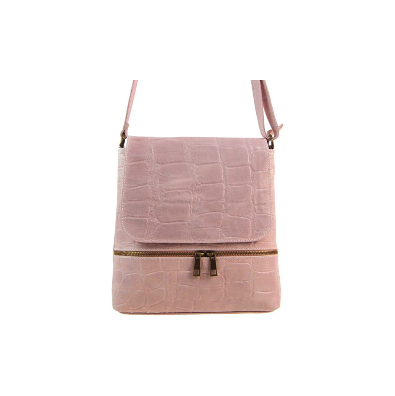 BORSE IN PELLE Kožená dámská crossbody kabelka v kroko designu růžová 108697011