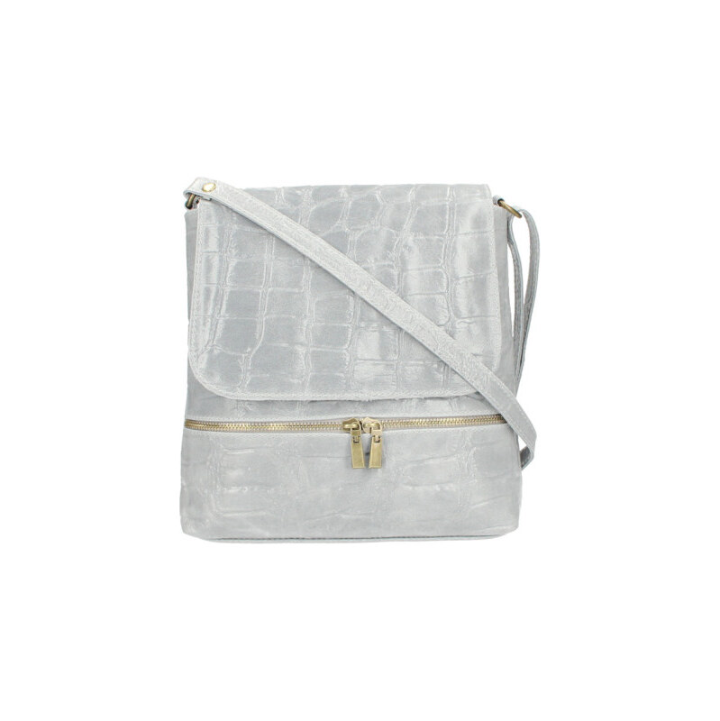 BORSE IN PELLE Kožená dámská crossbody kabelka v kroko designu světle 108697012