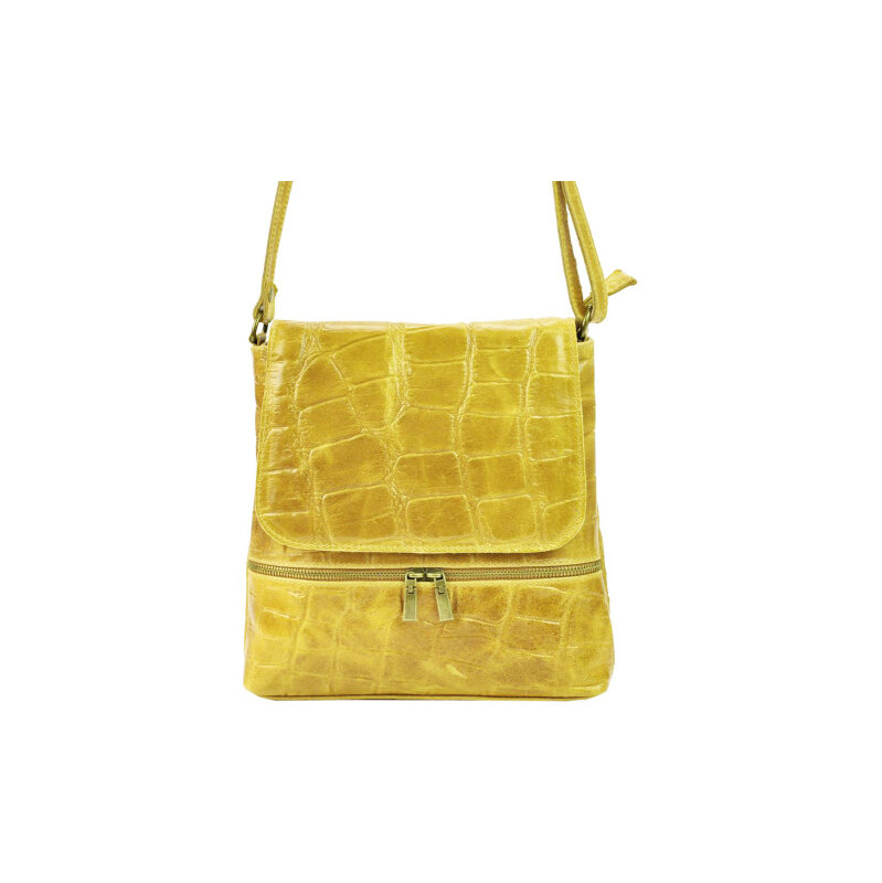 BORSE IN PELLE Kožená dámská crossbody kabelka v kroko designu žlutá 108697023